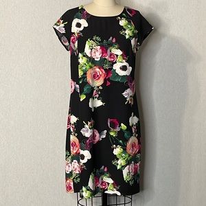 MERONA, black, floral, midi dress. Size M